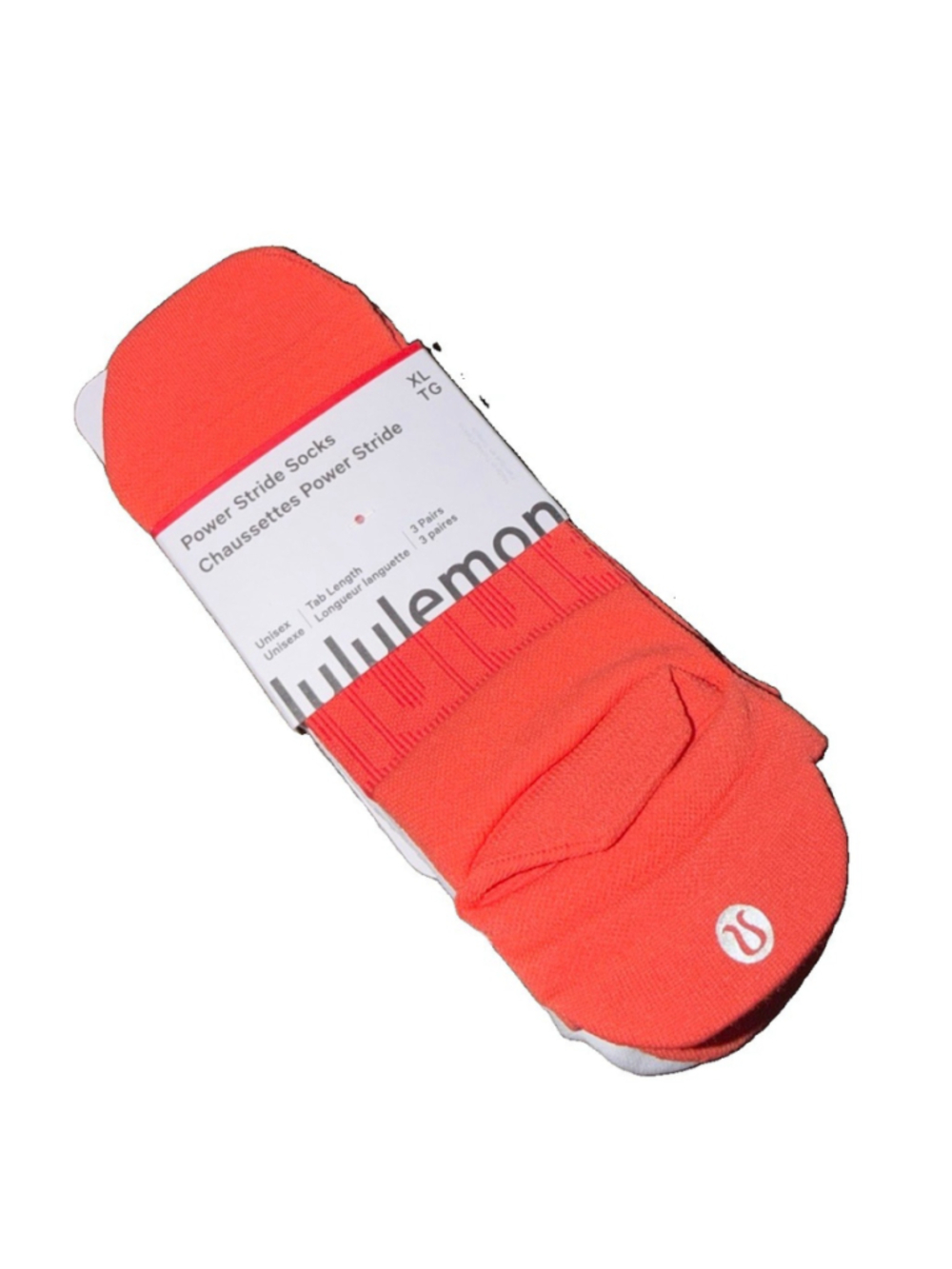 Lululemon Power Stride Sock 3 Pairs Unisex Pink,Orange And White Size XL